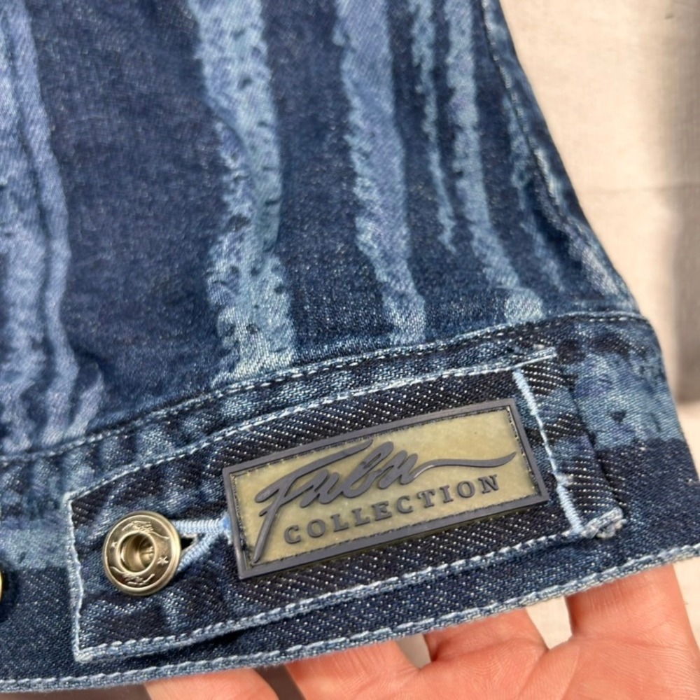 Vintage FUBU The Collection Denim Jacket Womens 3X Striped Y2K Hip Hop Hong Kong - Picture 11 of 14